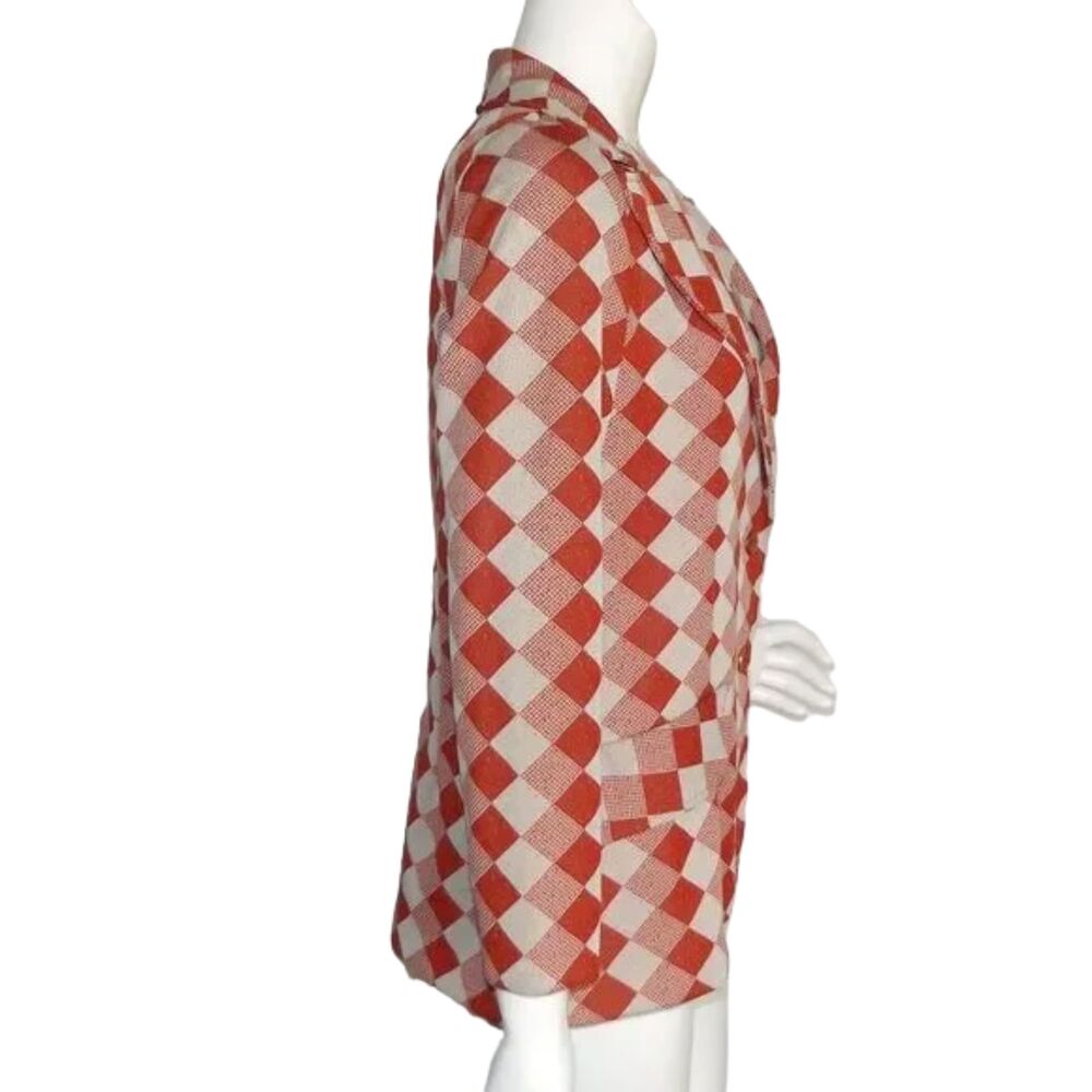 VINTAGE Blazer, M/L, Orange/Off-White Diamonds/Check, 2 buttons, Poly - Picture 6 of 12